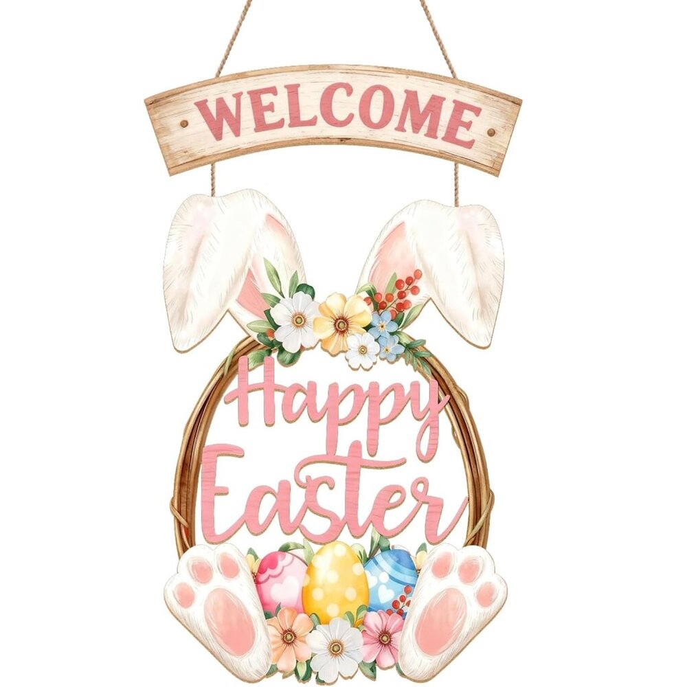 Wooden Hanging Openwork Bunny Egg Wreath
